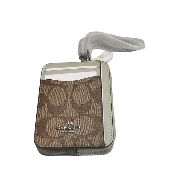 Coach Handbags - Coach Zip Card Case In Signature Canvas Silver/Khaki/Light Sage